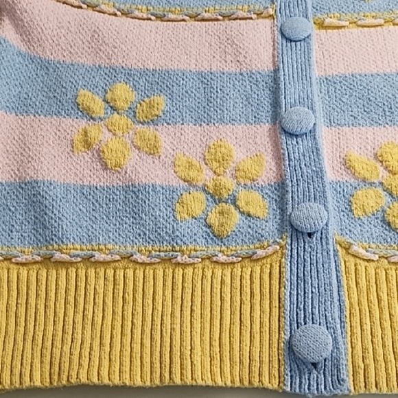 Pastel Floral Cottagecore Cardigan Sweater Cotton Blend - Picture 6 of 11